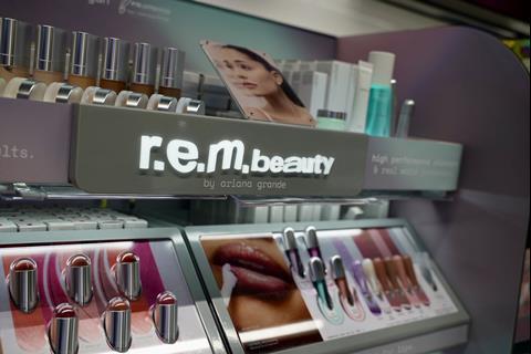 R.E.M.Beauty by Ariana Grande on display at Boots Battersea Power Station store